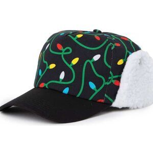 TIPSY ELVES Christmas Lights Faux Shearling Panel Baseball Cap